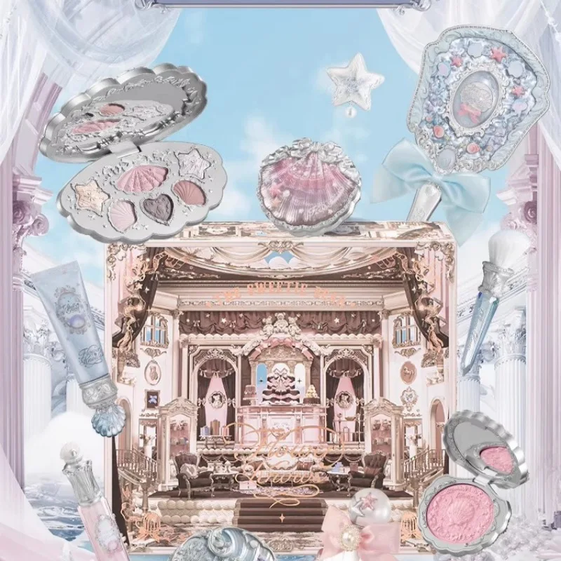 Caja de regalo de maquillaje Flower Knows Ocean, brillo de labios, resaltador, imprimación, lápiz labial, rubor, sombra de ojos, flor sabe belleza, regalo de Navidad