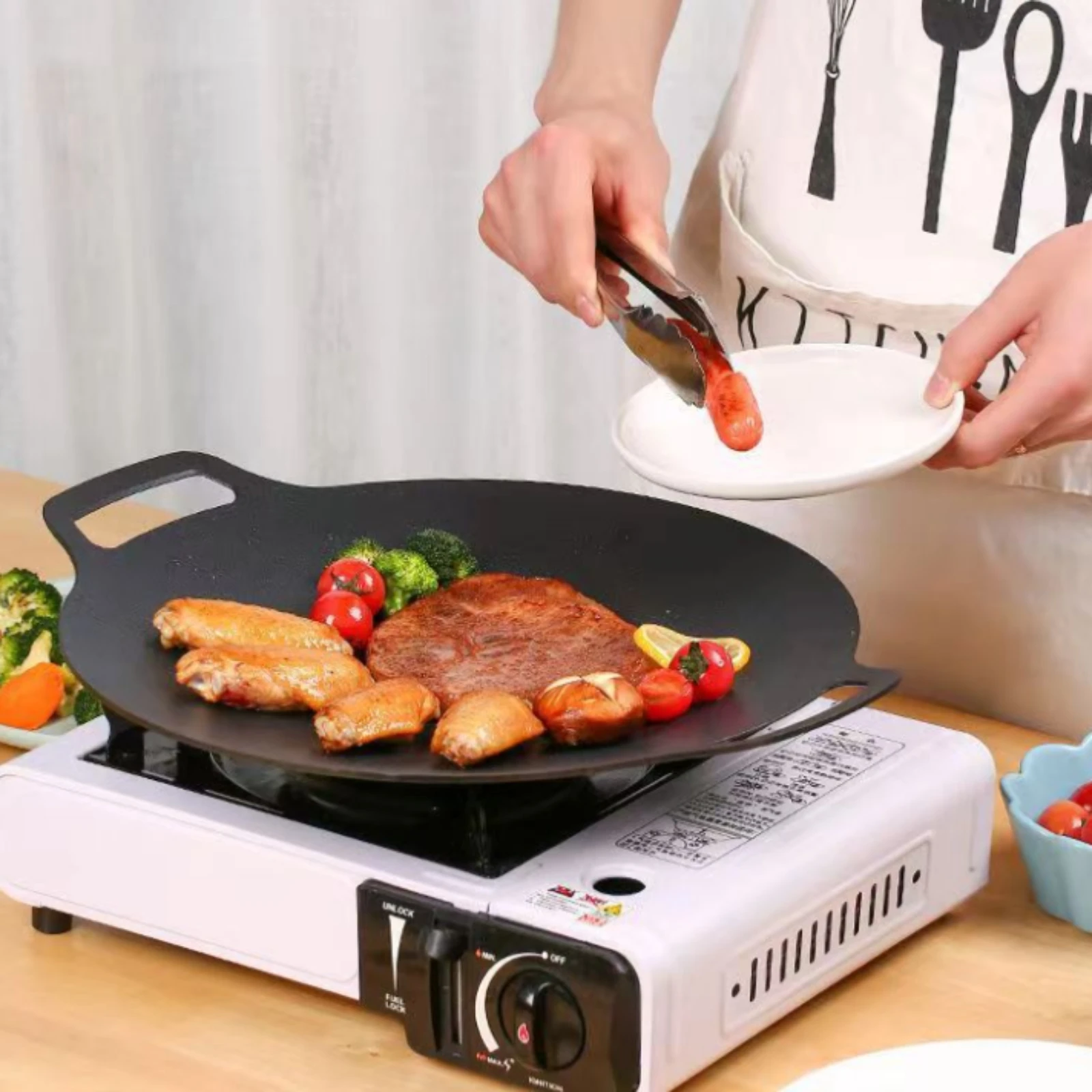 Stone-Look Griddle Plate Matte Finish Round Griddle Plate Cookware Flat Cooking Surface Professional Grade for Gas Cooker view 2