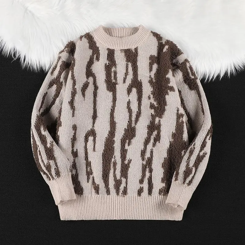 

Color Blo round Ne Knitwear Men's Loose Fit Winter Faionable Base Layer Sweater Magic Tape Closure Polyester Fiber