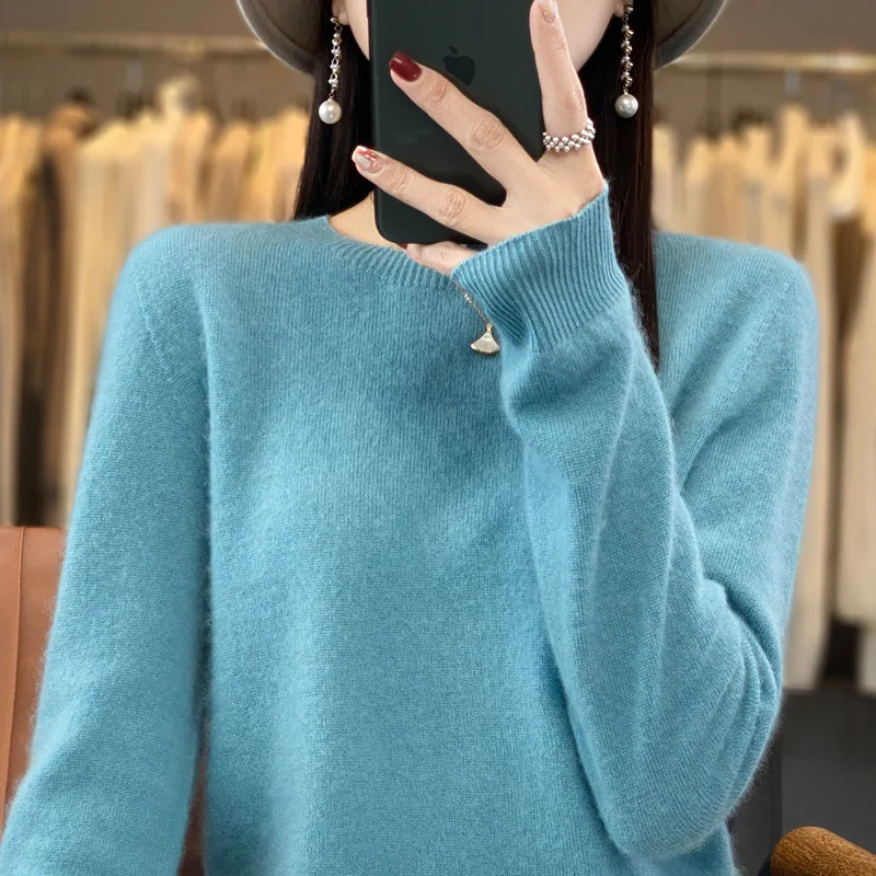 가을 겨울 여성용 솔리드 울 스웨터 O넥 캐시미어 풀오버 기본 패션 의류 편안하고 따뜻한 캐주얼 여성 상의