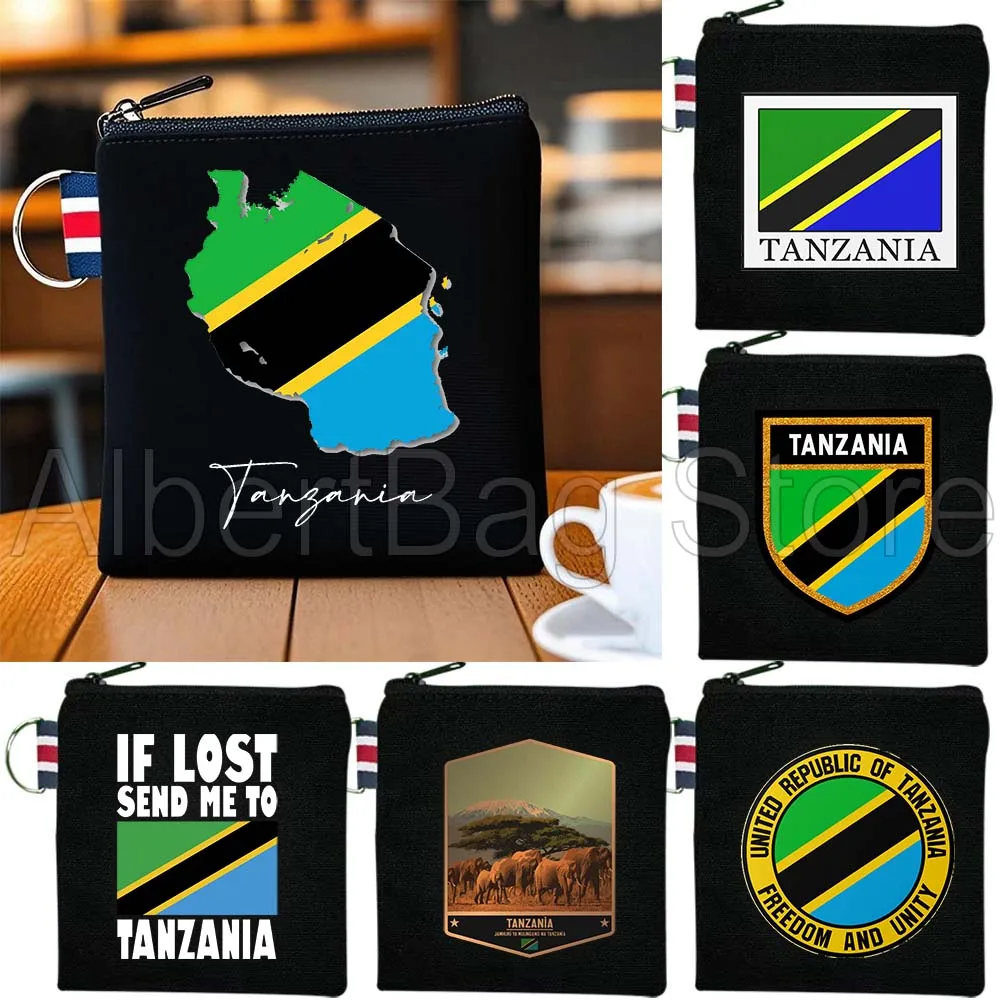 

Tanzania Country Map Flag Customized Birthday Gift Canvas Key Coin Purse Small Square Storage Card Wallets Holders Zipper Pouch