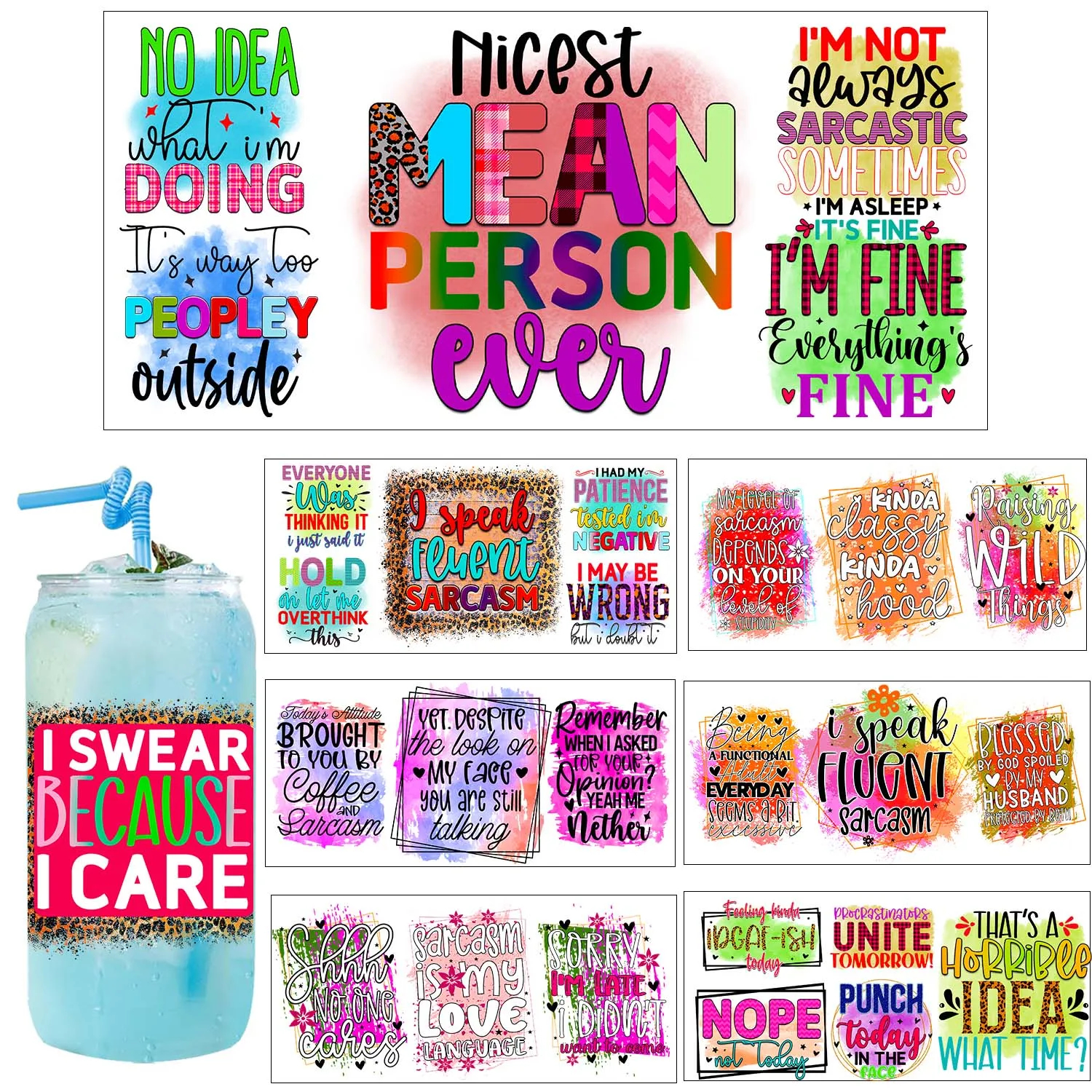 affirmative quotes UV DTF Sticker Party DIY Decals 3D transfers uvdtf tumbler seal stickers 16oz uv dtf cup wraps