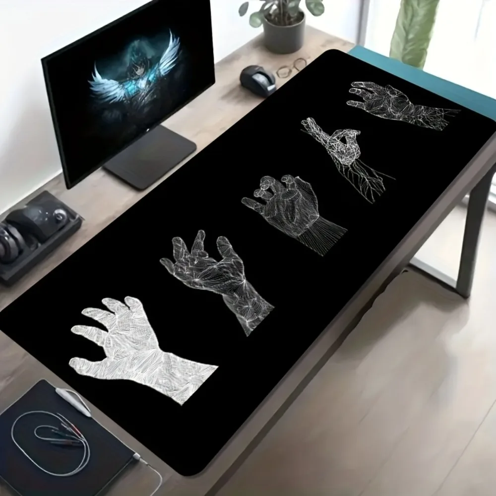 Minimalist Black White Hand Desk Mat, Extra Large Line Art Mouse Pad, Non-Slip Waterproof Keyboard Mat for Desk Decor