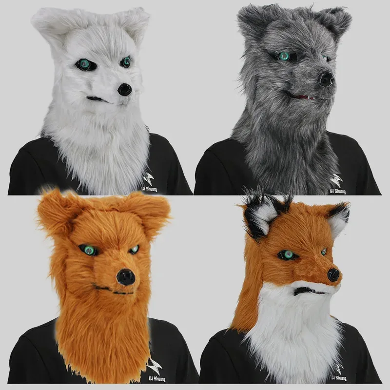 Plush Fox With Movable Mouth Full Head Dog Wolf Masks Realistic Animal Mask Halloween Party Cosplay Costume Props om[8