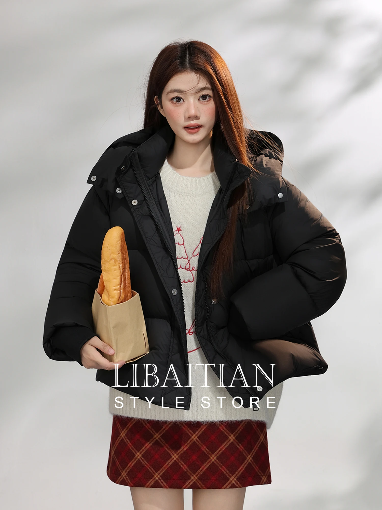 

Корейская женская хлопковая куртка свободного кроя с капюшоном, на молнии, теплая верхняя одежда, длинный рукав, стандартная длина, однотонная