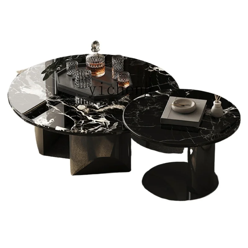 XL natural luxury stone black rose marble coffee table size round table combination