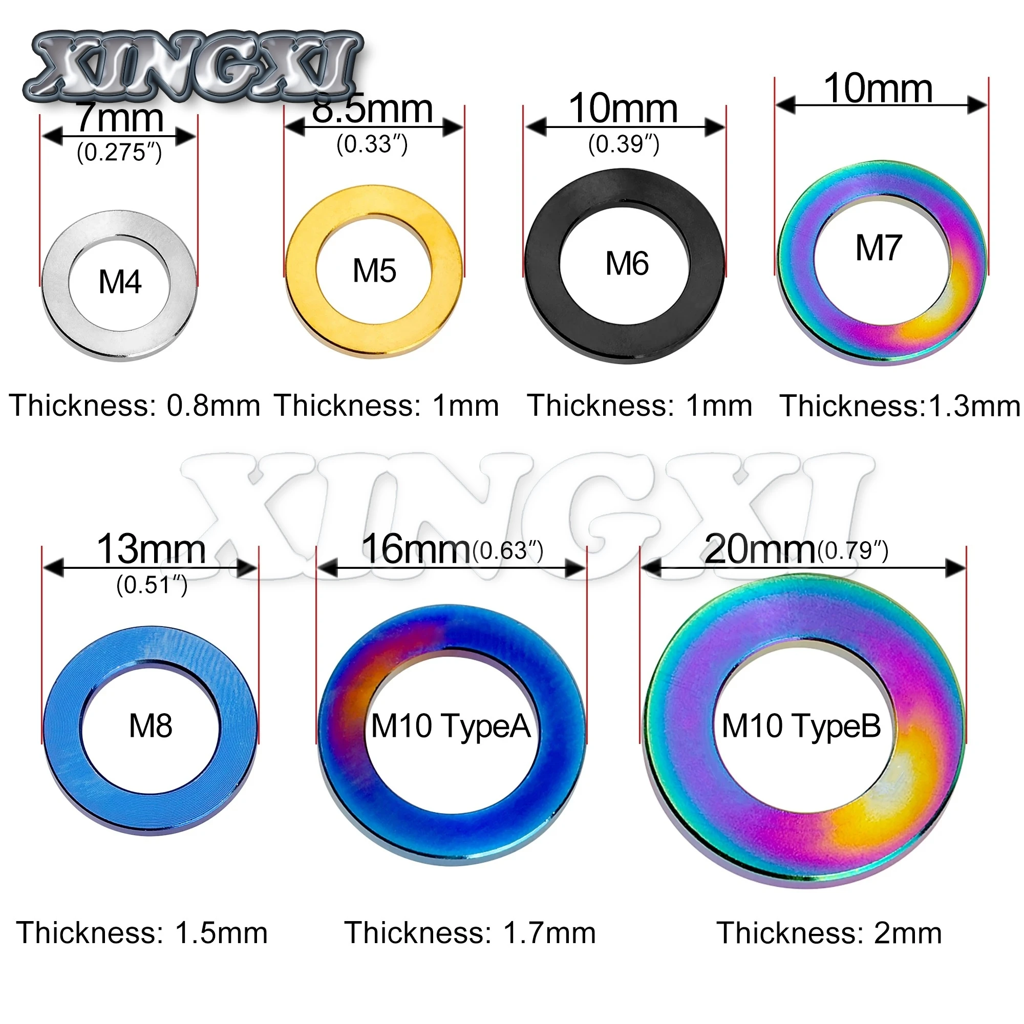 Xingxi M4 M5 M6 M7 M8 M10 Titanium Flat Washer DIN912 Ti Spacer for Bicycle Motorcycle Parts