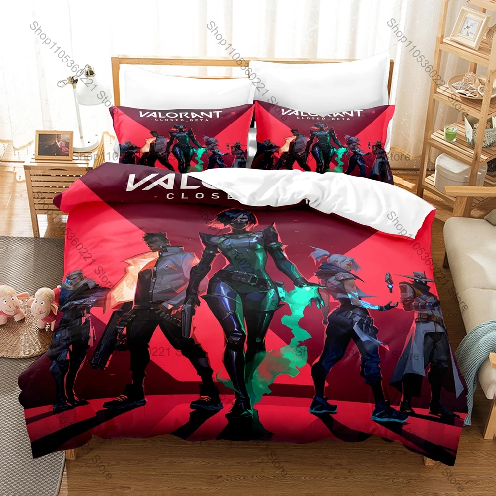 3D Print VALORANT Jett Bedding Set Cartoon Gaming Duvet Cover Pillowcase Set Soft Breathable Home Textile Bedroom Decor