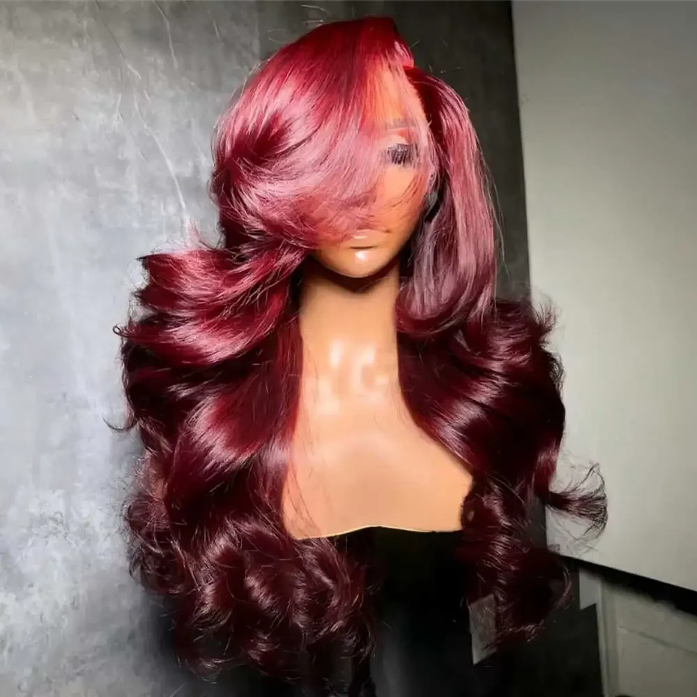 

Парик из натуральных волос 99J бургундского цвета, 13x4, с прозрачной кружевной передней частью, волнистый, бразильский, предварительно выщипанный, красный, 13x6, с HD кружевной передней частью