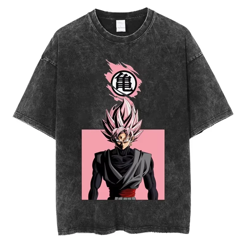 Neues 2026 Sommer Dragon Ball Goku Black Rose Nostalgisches Anime Herren Waschbares T-Shirt 100% Baumwolle Schwergewicht Familien-Matching Unisex