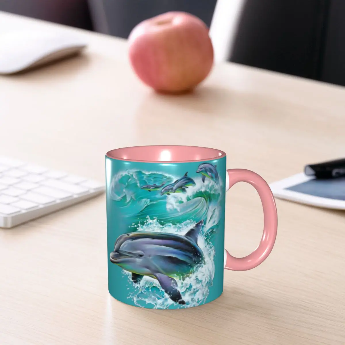 Dolphins Catching Waves Mug Funny Ceramic Coffee Cups Tea Mugs Milk Cup Drinkware Gift for Woman Man