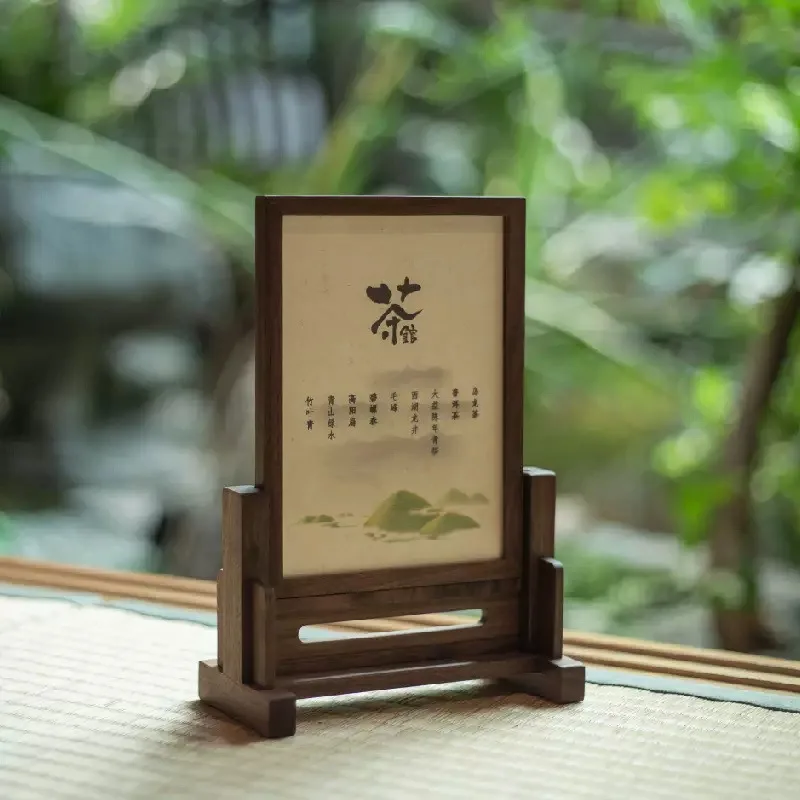 Solid Wood Partition Screen Chinese Black Walnut Tea Room Restaurant Menu Stand Display Holder Rustic Home Decor Freestanding