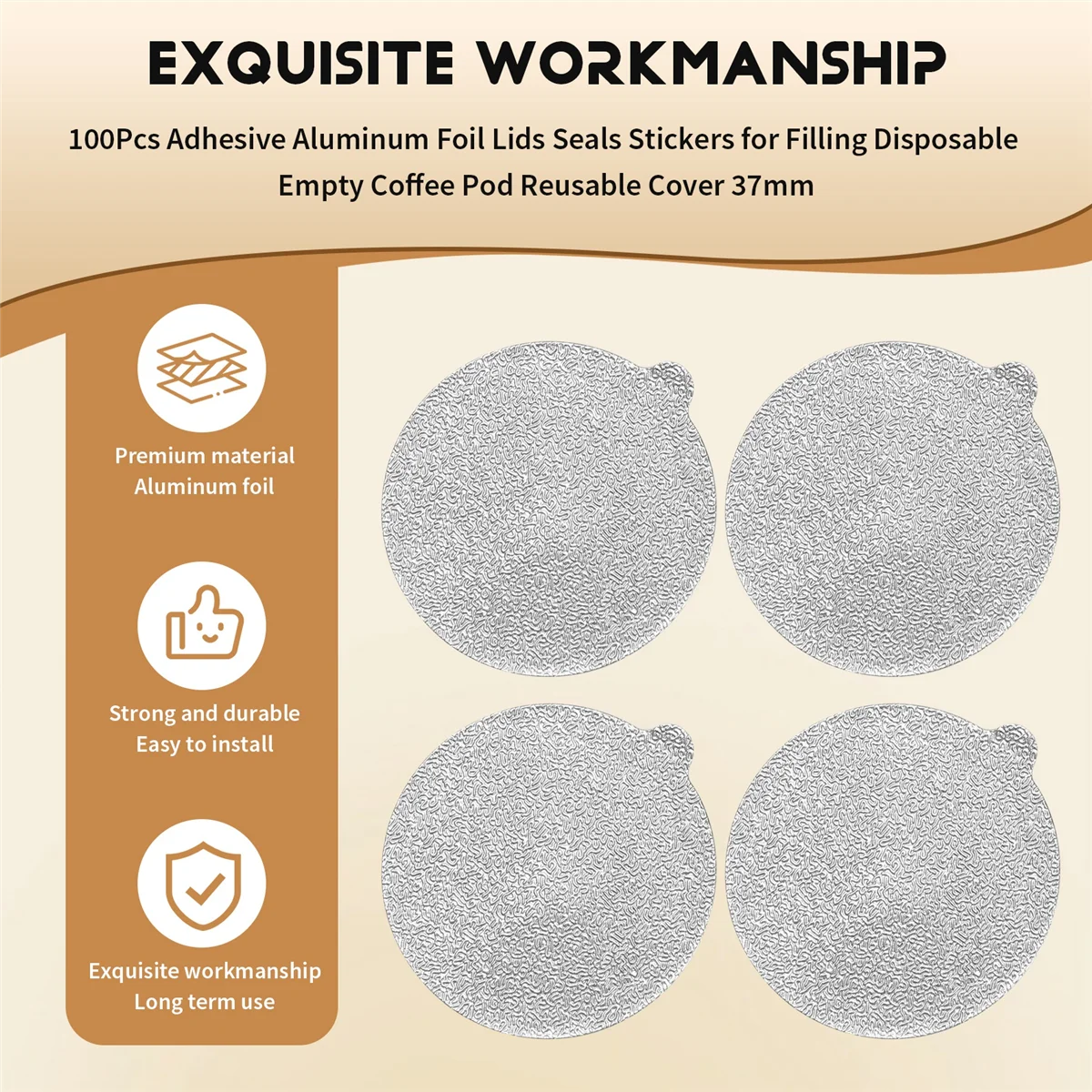 AT77 100Pcs กาวอลูมิเนียมฟอยล์ฝาปิดซีลสติกเกอร์สําหรับบรรจุทิ้งกาแฟ Nespresso POD นํากลับมาใช้ใหม่ 37 มม.