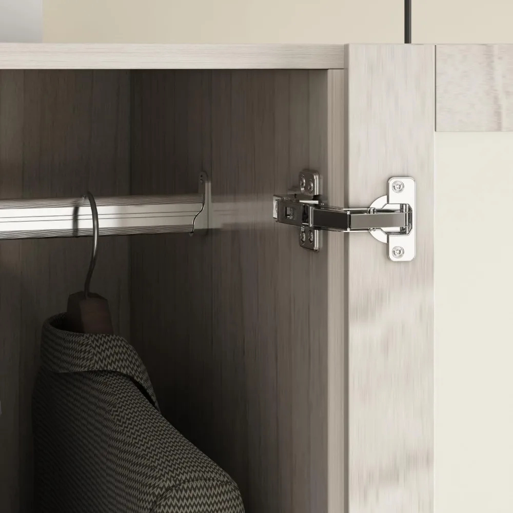 Armadio ad angolo, armadio in legno con ante in vetro smerigliato, armadio per camera da letto con ripiani e asta per appendere per riporre oggetti