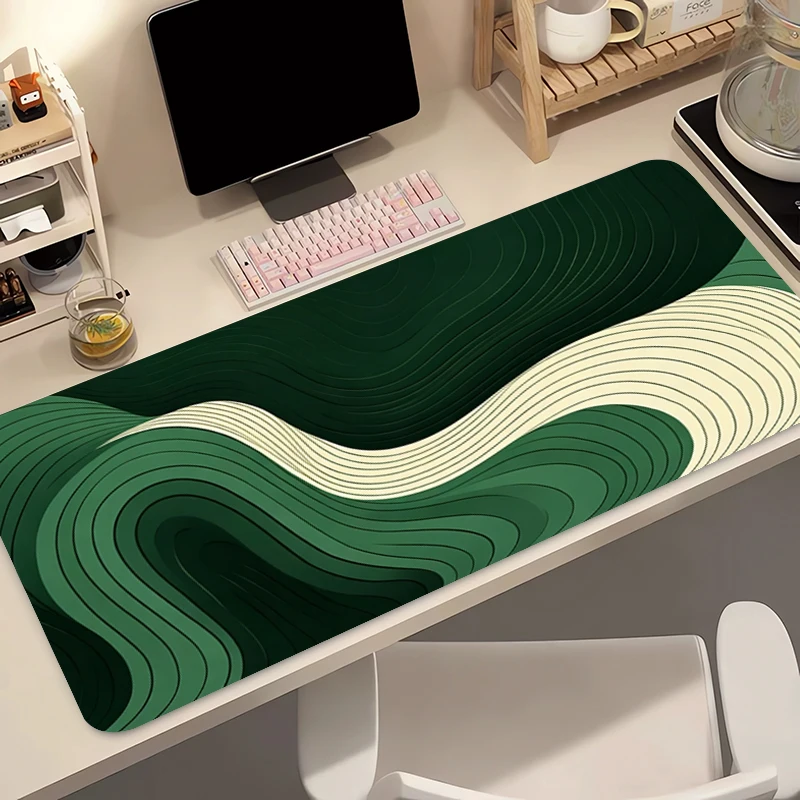 Large Mouse Pad Dark Green Office Desk Mat Abstract Fluid Gaming Mouse Pad Edge White Computer Mouse Pad Gamer Extended Mousepad