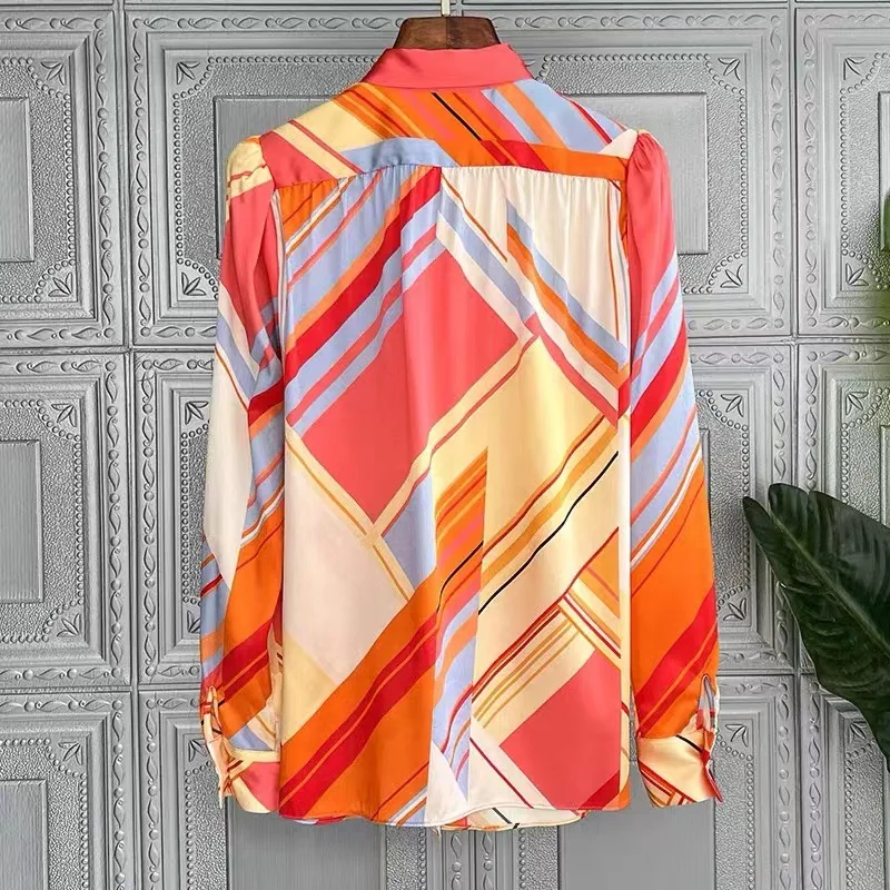 FANIECES Elegant Bow Tie Satin Women Shirts Luxury Colorful Print Spring Autumn Long Sleeve Blouses Tops Office Ladies Blusas