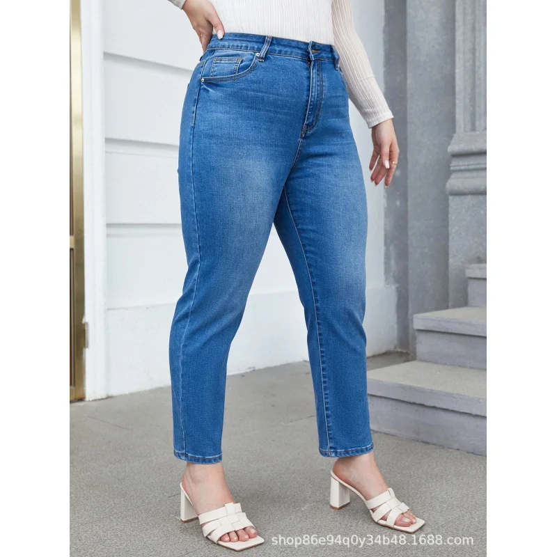 Cross-Border European and American plus Size Denim Harem Pants FatMMSlim Stretch Tapered PantsTEMUAmazonSHEINSpot Goods