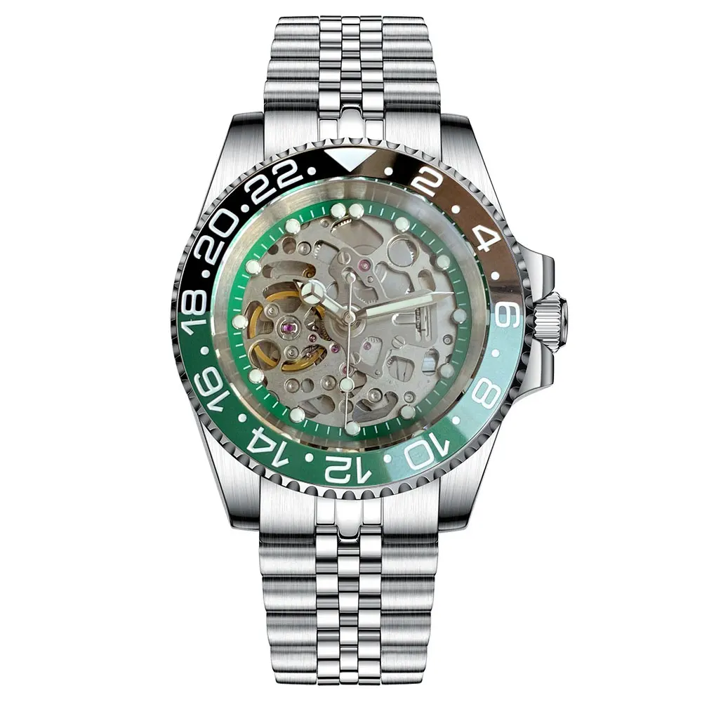 New Tandorio Green Hollow Dial NH70 movement 40mm Mechanical Watch For Men Sapphire Glass