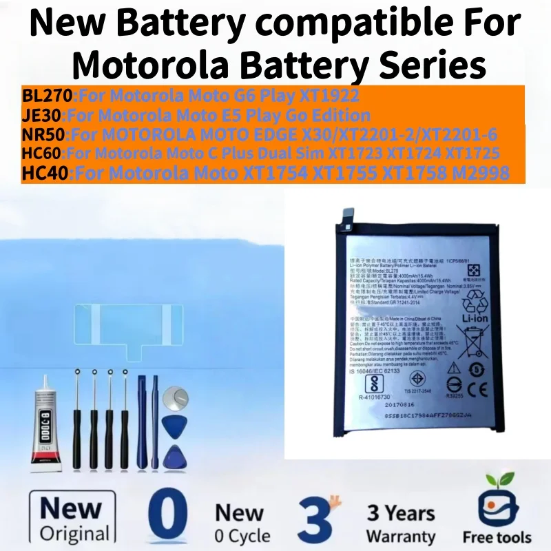 New Battery compatible For Moto G6 Play/Moto E5 Play Go Edition/ EDGE X30/C Plus Dual Sim/XT1754 Phone Batteries+ Free Tools