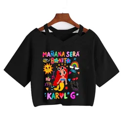 Karol G Heart Crop Tops Women Manana Sera Bonito Cropped Tshirt Tomorrow Will Be Nice Graphic T-shirt Funny Y2k TShirt Female