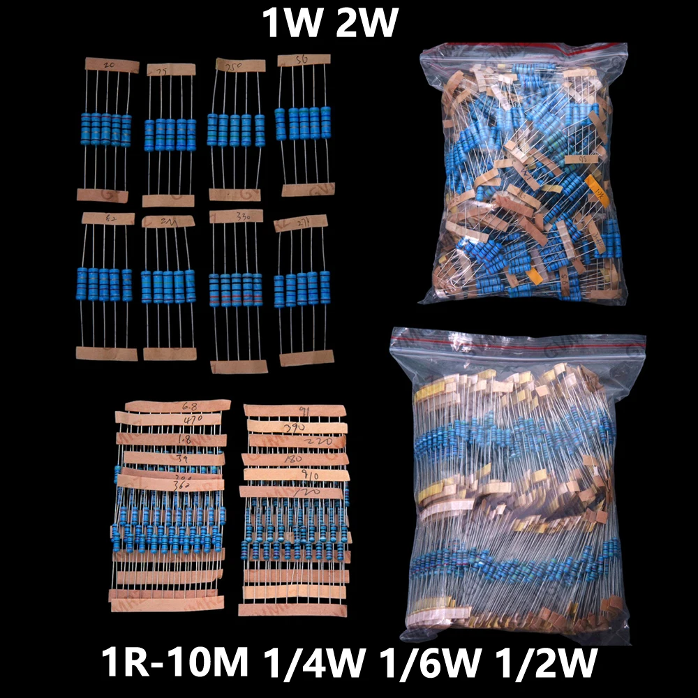

130Values 1W 2W 156Values 1/4W 1/6W 1/2W Power Metal Film Resistor Kit 1R-10M Assortment Set 1ohm-10Mohm samples pack 1/6W 1/2W