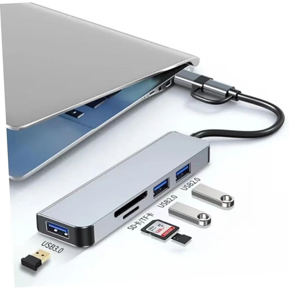 5-in-2 USB-A Type C Hub TF SD Card Reader Multiport Adapter USB 3.0 USB 2.0 Port for MacBook Notebook Laptop PC Desktop Computer