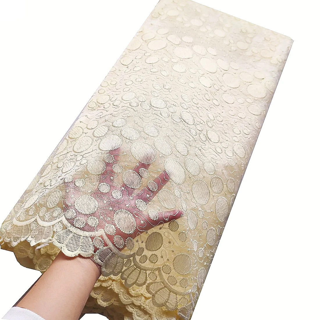 Swsiss Tulle Lace Materials Cream African Lace Fabric 5 Yards Korean Latest French Nigerian Organza Lace Fabric for Wedding 2024