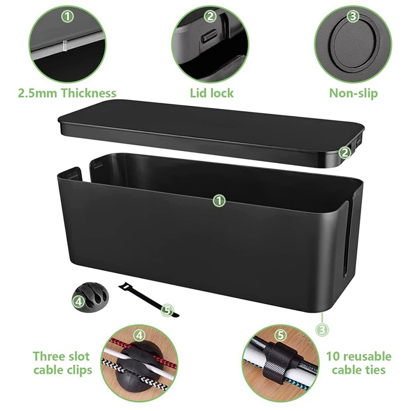 Cable Management Box, Wire Storage Box, Used To Hide The Power Strip, Suitable For Home/Office (Black)