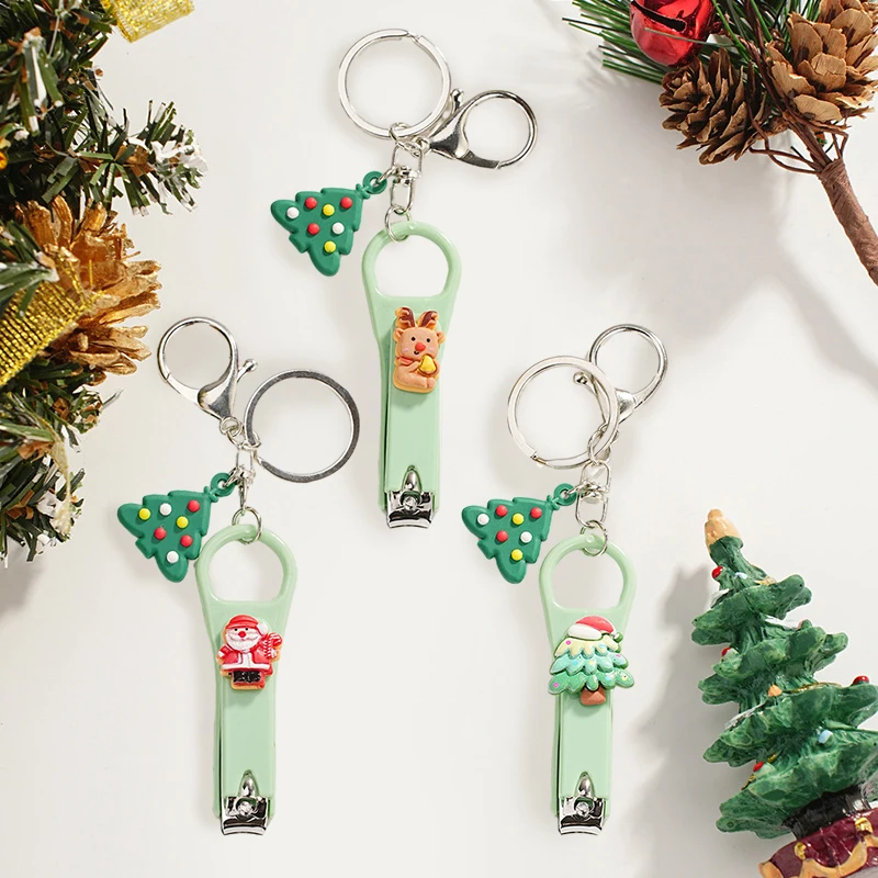 1pcs Cartoon Christmas Nail Clippers Flat Mouth Stainless Santa Claus Nail Clipper Keychain Pendant Kids Christmas Gifts