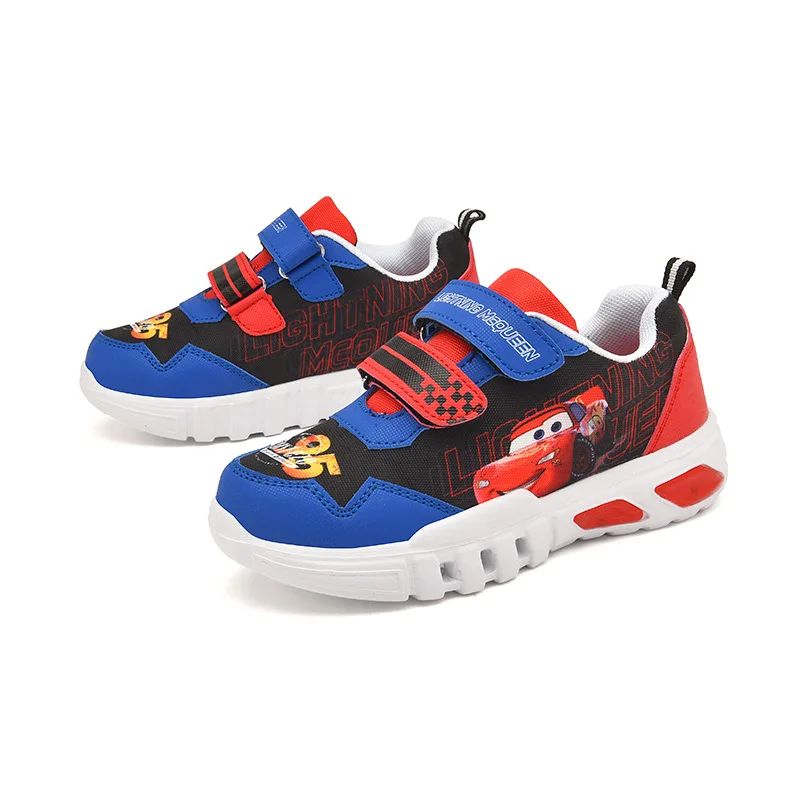 Disney Boys Cartoon Minnie Mouse Cars Print Children Casual Sneaker Baby Girl Sport Non-slip Breathable Flashing Led Light Shoes