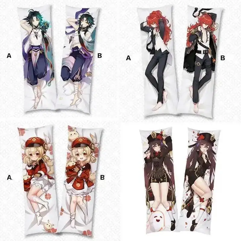 

Anime Genshin Impact Pillow Case Keqing Zhongli Dakimakura Venty Hu Tao Cosplay Body Throw Cushion Double-Sided Pillowcase