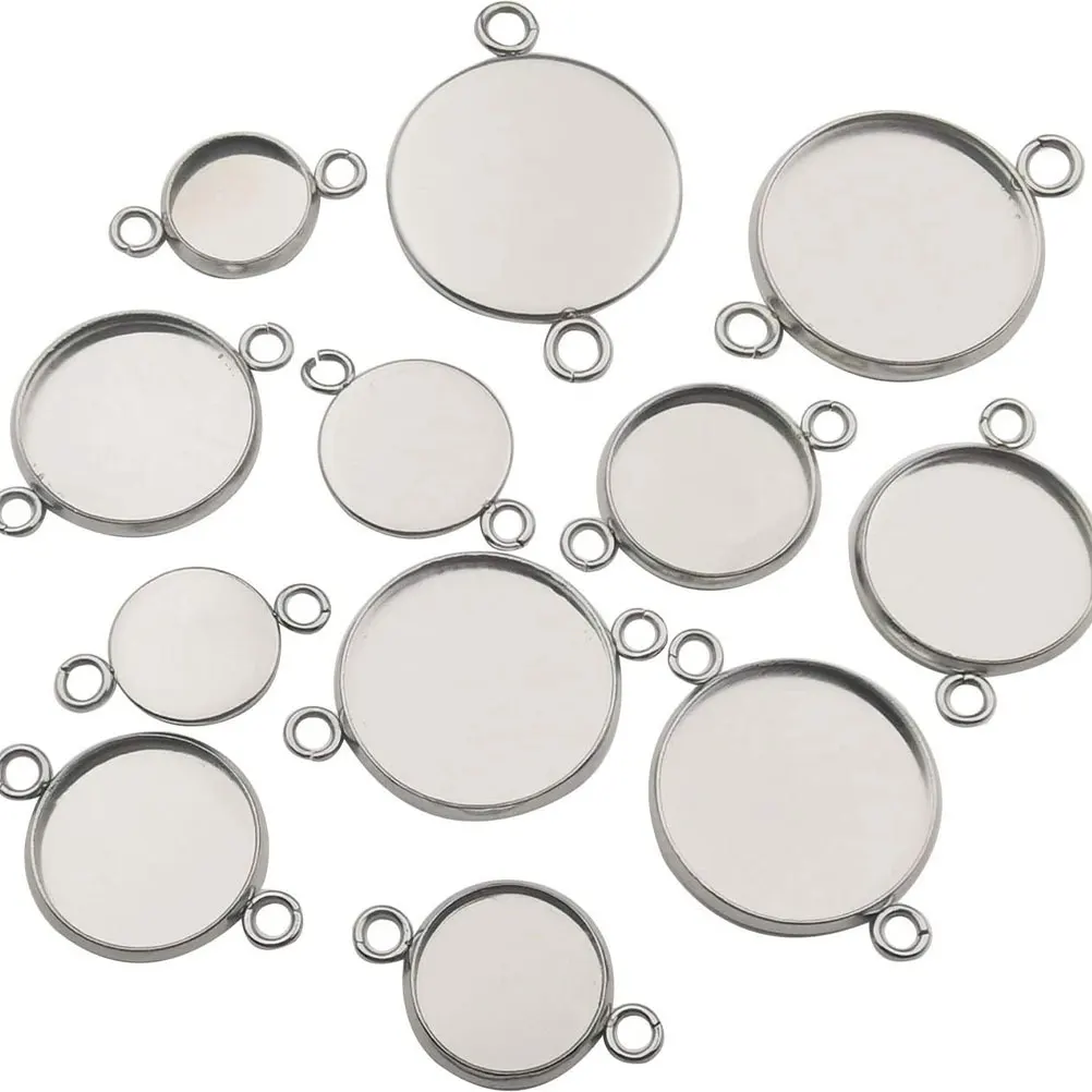 

50pcs Stainless Steel Time Base Diy Jewelry Making Accessories Handmade Pendant Necklace Silver 12Mm Fashion Durable Unique