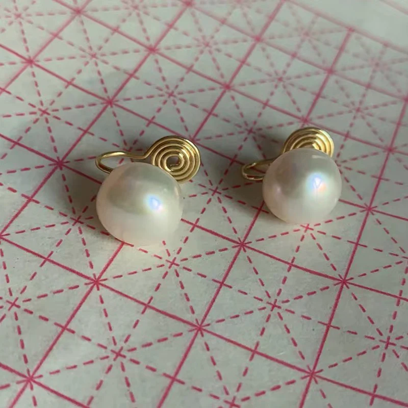 GRACE JUN 12MM Freshwater Pearls Stud Clip on Earrings No Pierced Cuff Earring Mosquito Coil Fake Piercing Ear Clip New Arrival