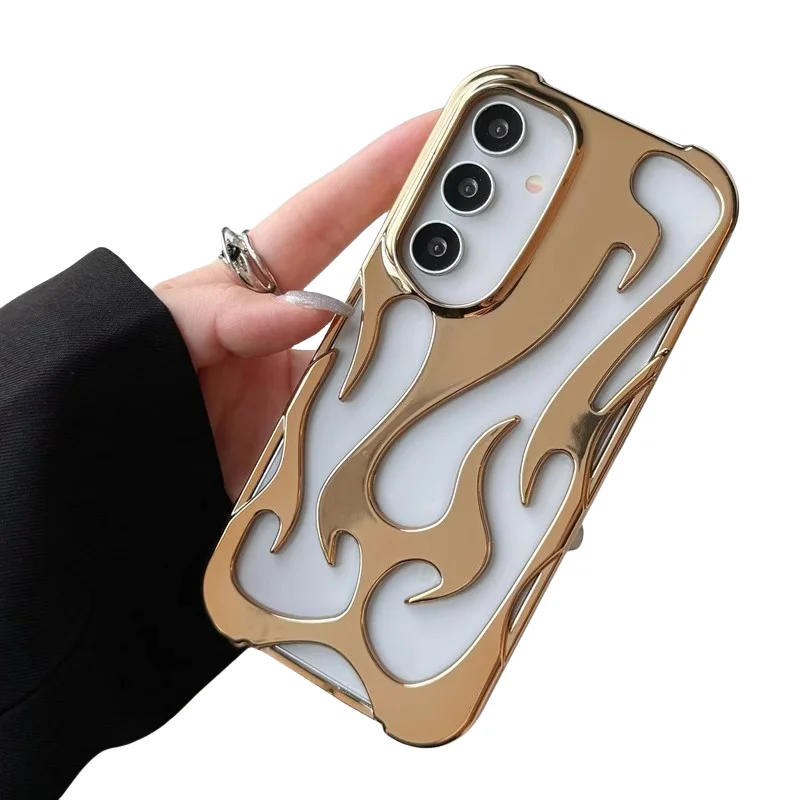 Hollow-Out Fire Pattern Phone Case For Samsung Galaxy S24 S23 S22 Ultra A16 A15 A14 A55 A54 A06 Full Cover