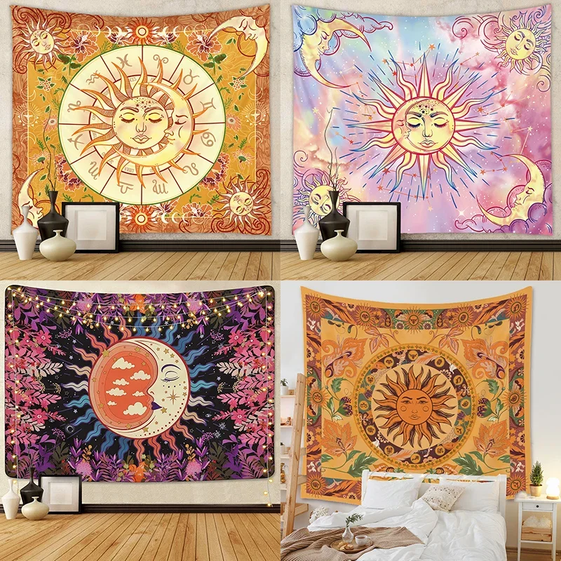 Tapestry Anime Tapestry Clearance Beautiful Interior Decoration Tapestry Psychedelic Sun and Moon Mandala Flowers Home Wall