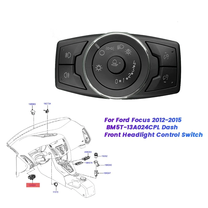 For Ford Focus 2012-2015 BM5T-13A024CPL Dash Front Headlight Switch Control Height Adjustment Button BM5T13A024