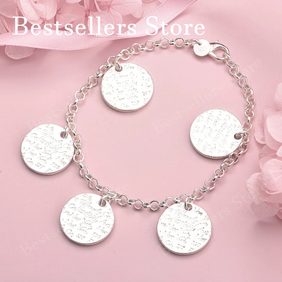 Charm 925 sterling silver 8-inch exquisite circular pattern bracelet, fashionable women's party wedding gift jewelry