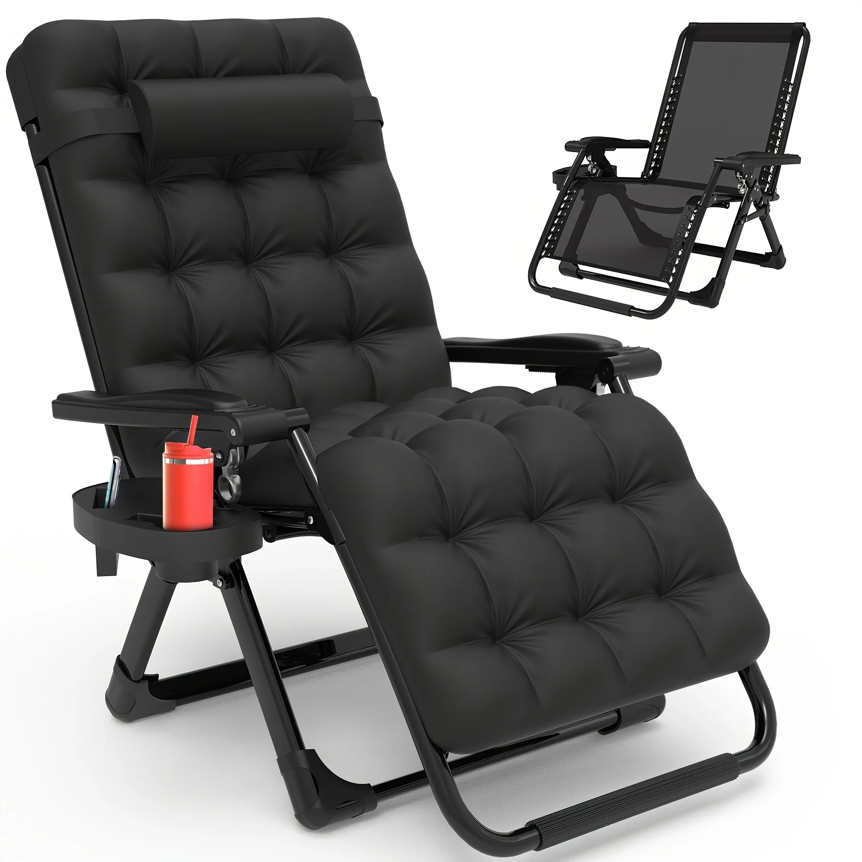 

Zero Gravity Chair Lounge Chair Recliner w/Upgraded Lock, Reclining Camping Chair w/Cup Holder Tray & Headrest Removable Cushion
