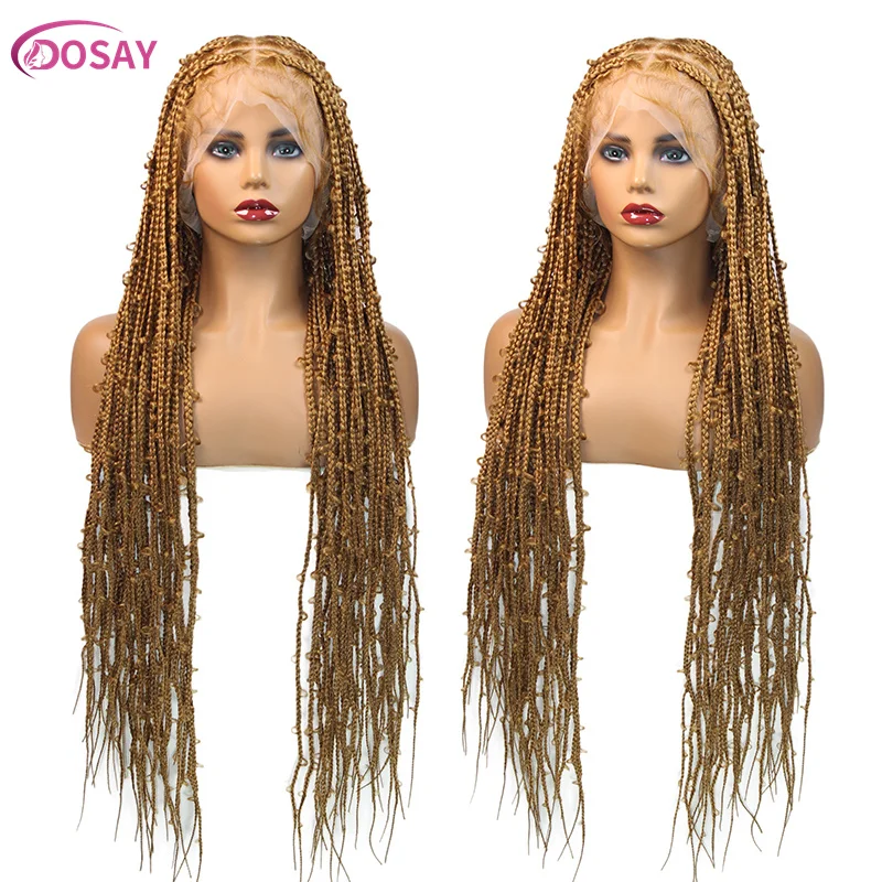 36" vlinder synthetische pruik # 27 Honingblonde Gevlochten Full Lace Pruiken Jungle Vlechthaar Bordeaux Godin Locs Box Vlechten Pruik