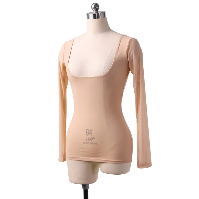 Water yarn breast support long-sleeved belly dance slim-fitting and thin bottoming shirt sexy clothing