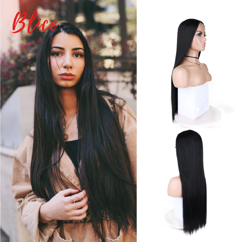 

Blice Long Silky Straight 26" Synthetic Skin Topper African American Middle Part Hair Heat Resistant Cosplay Wig