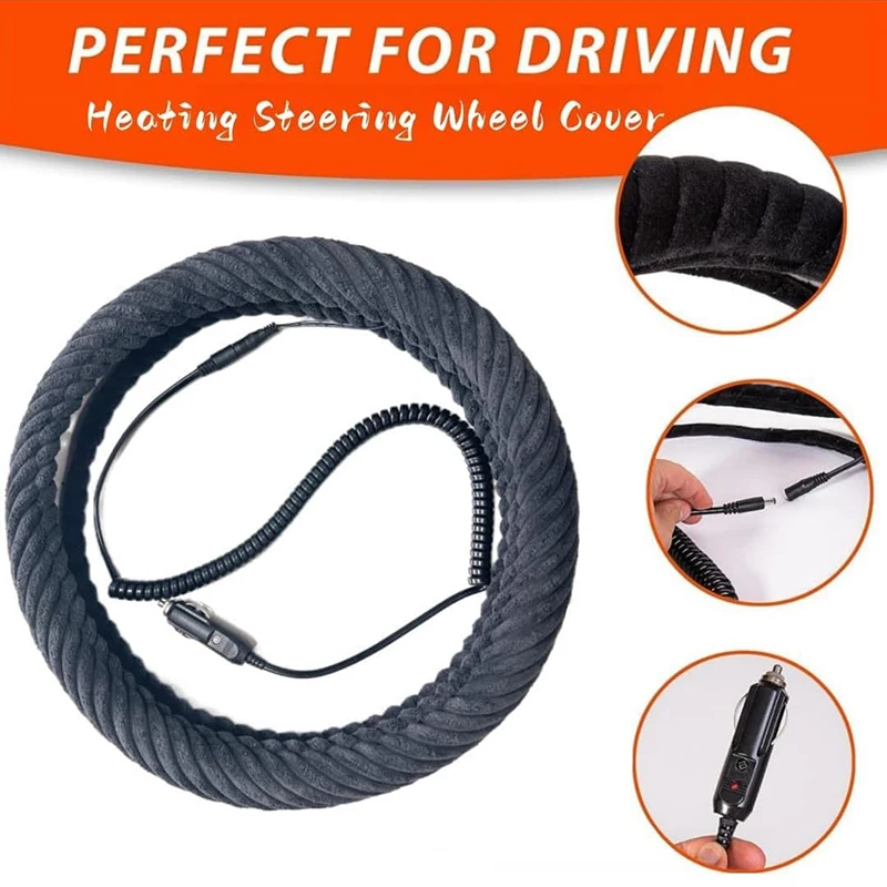 12V Plush Heated Steering Wheel Cover Warm In Winter Universal Fit Steering Wheel Protector Outer For Cars Trucks Vans