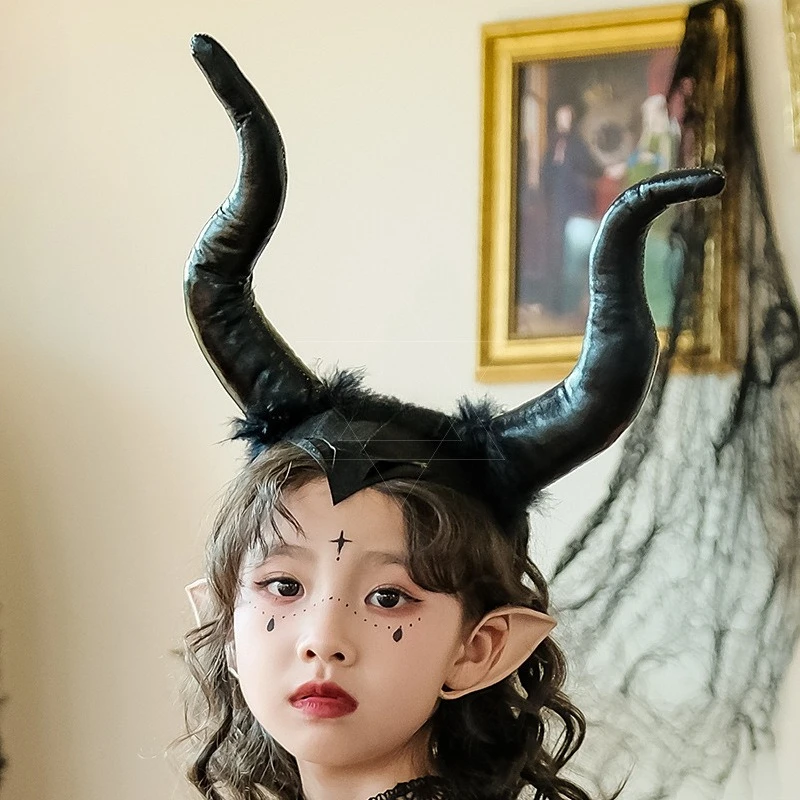 

Halloween Children's Costumes Accessories Devil Horns Headwear Little Devil Witch Cosplay Costumes Props Cow Horns Black
