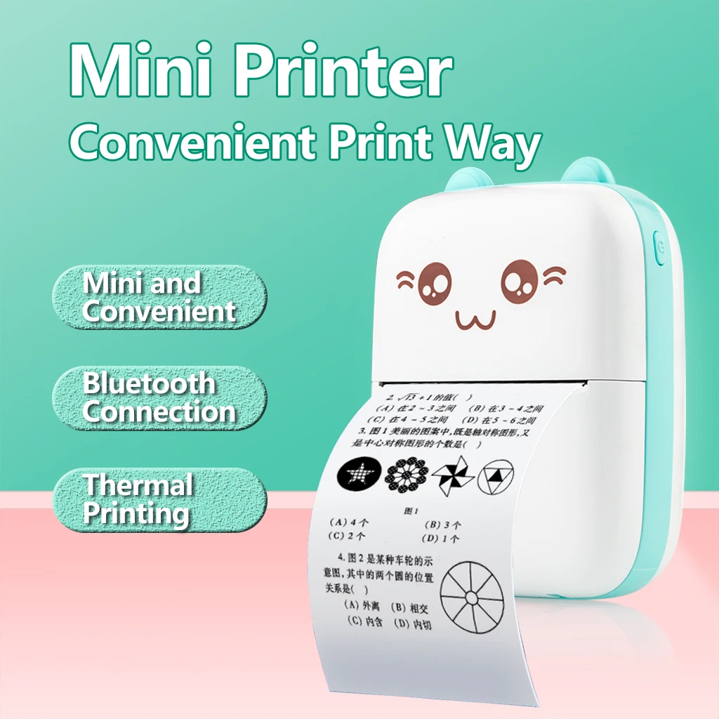 Draagbare Thermische Printer Papier Foto Pocket Kat Thermische Printer 57Mm Printing Draadloze Bluetooth Android Ios Printers Voor Kind