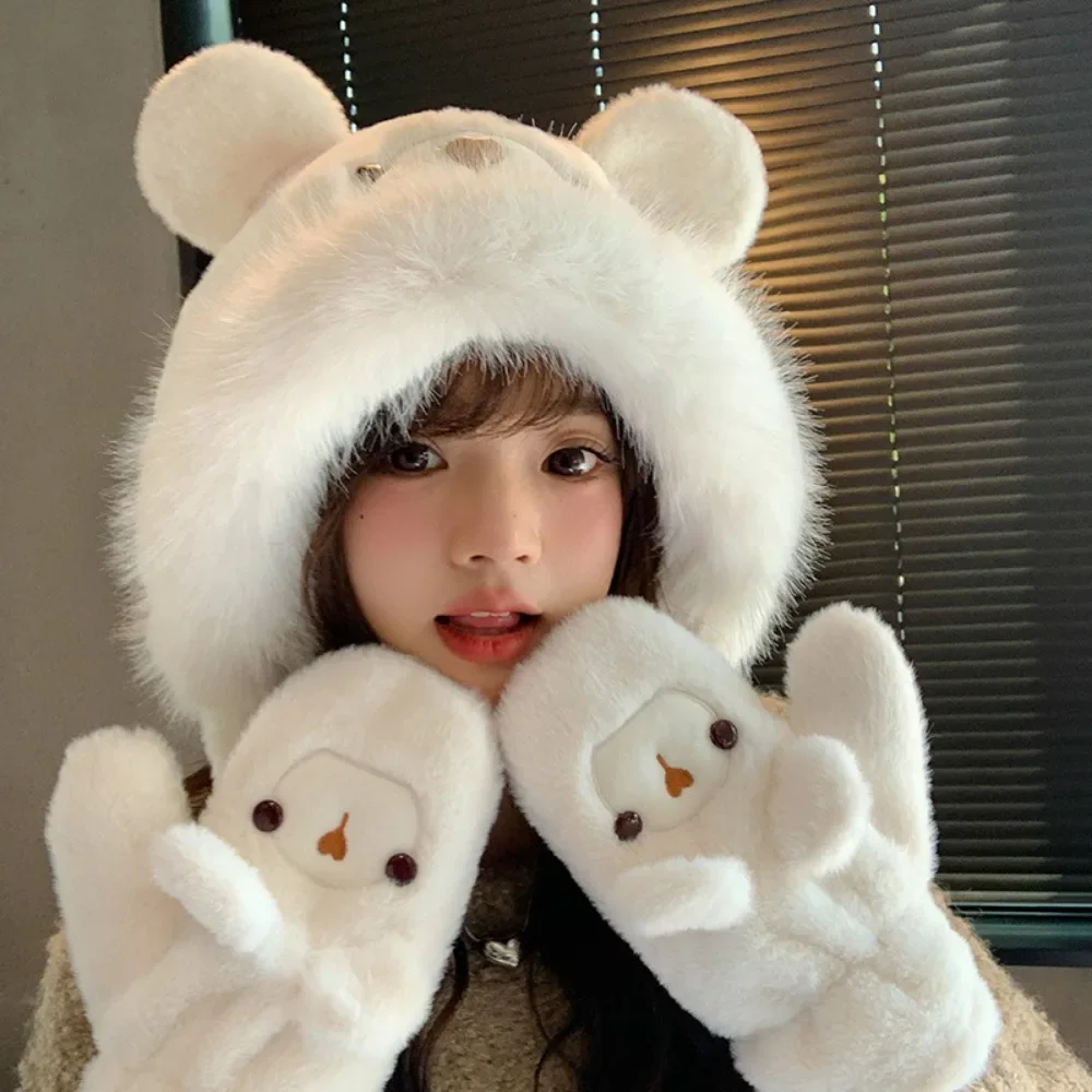 Fashion Winter Cartoon Little Bear Women Thickening Warmth Hats Fairy All Match Streetwear Cap Y2k Preppy Girl Kawaii Beanies