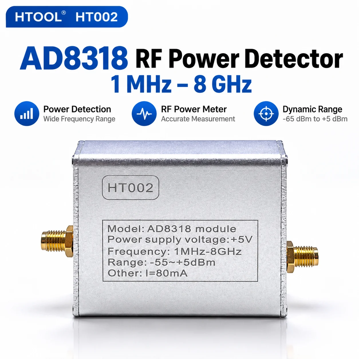 AD8318 RF Power Detector Module 1MHz-8GHz Logarithmic RF Power Meter SMA Signal Measurement Tester -65dBm to +5dBm