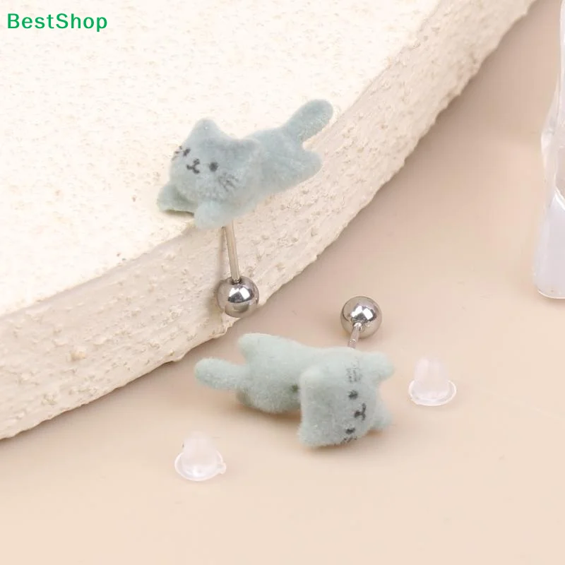 ✂Cute Flocking Cat Earrings Adorable Kitty Stud Earrings Dainty Trendy Animal Jewelry For Women Unique Gift For Cat Lovers