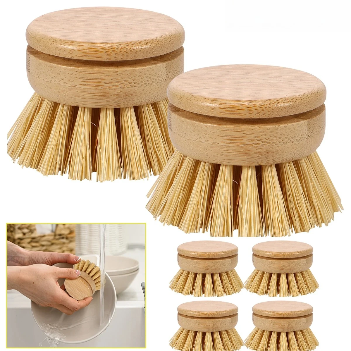 Dish Brush Bamboo - Küchen-Spülbürste aus natürlichem Bambus, Umweltfreundlicher Bürstenkopf