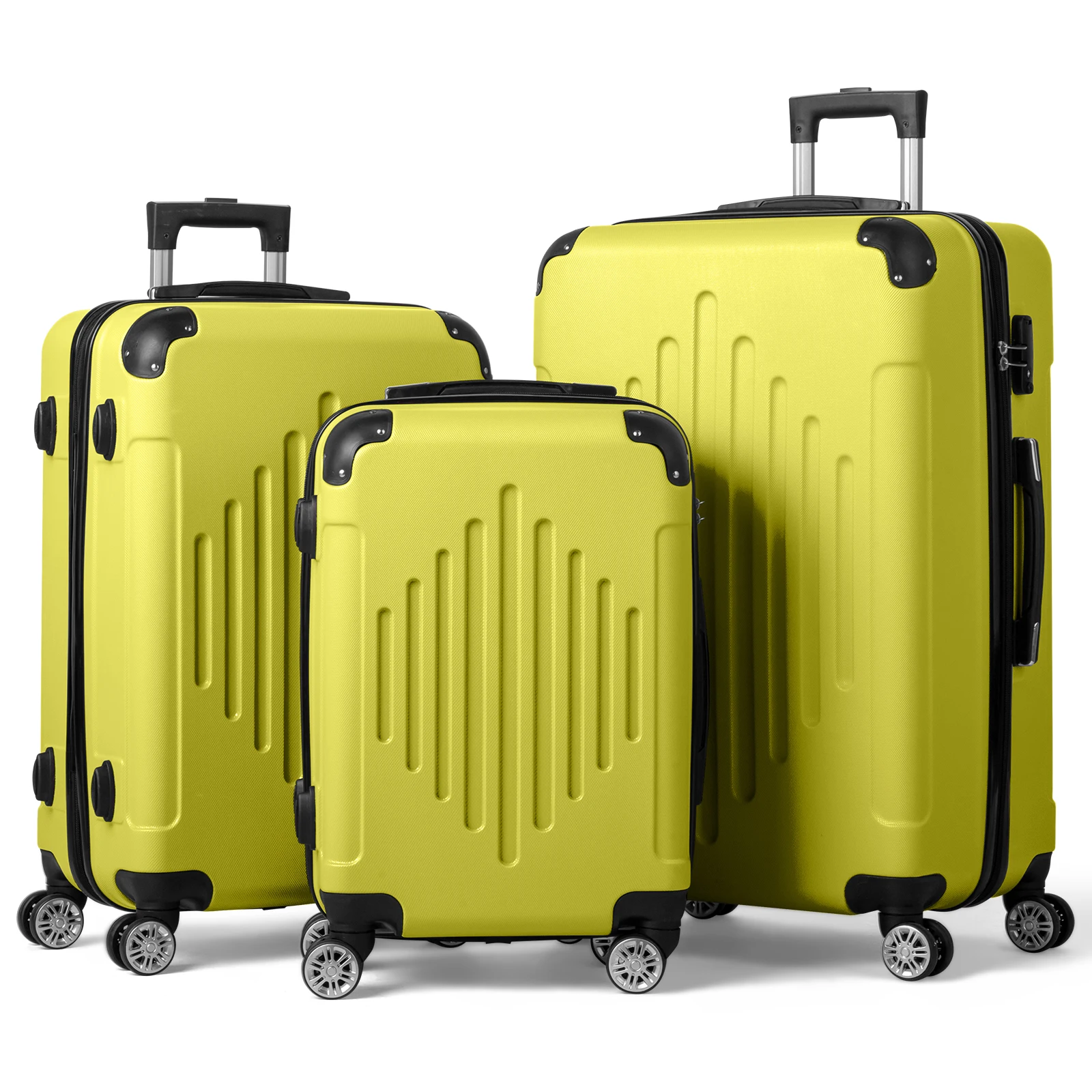 3-in-1 trolley case with 2 corners and diamond stripes - cream yellow