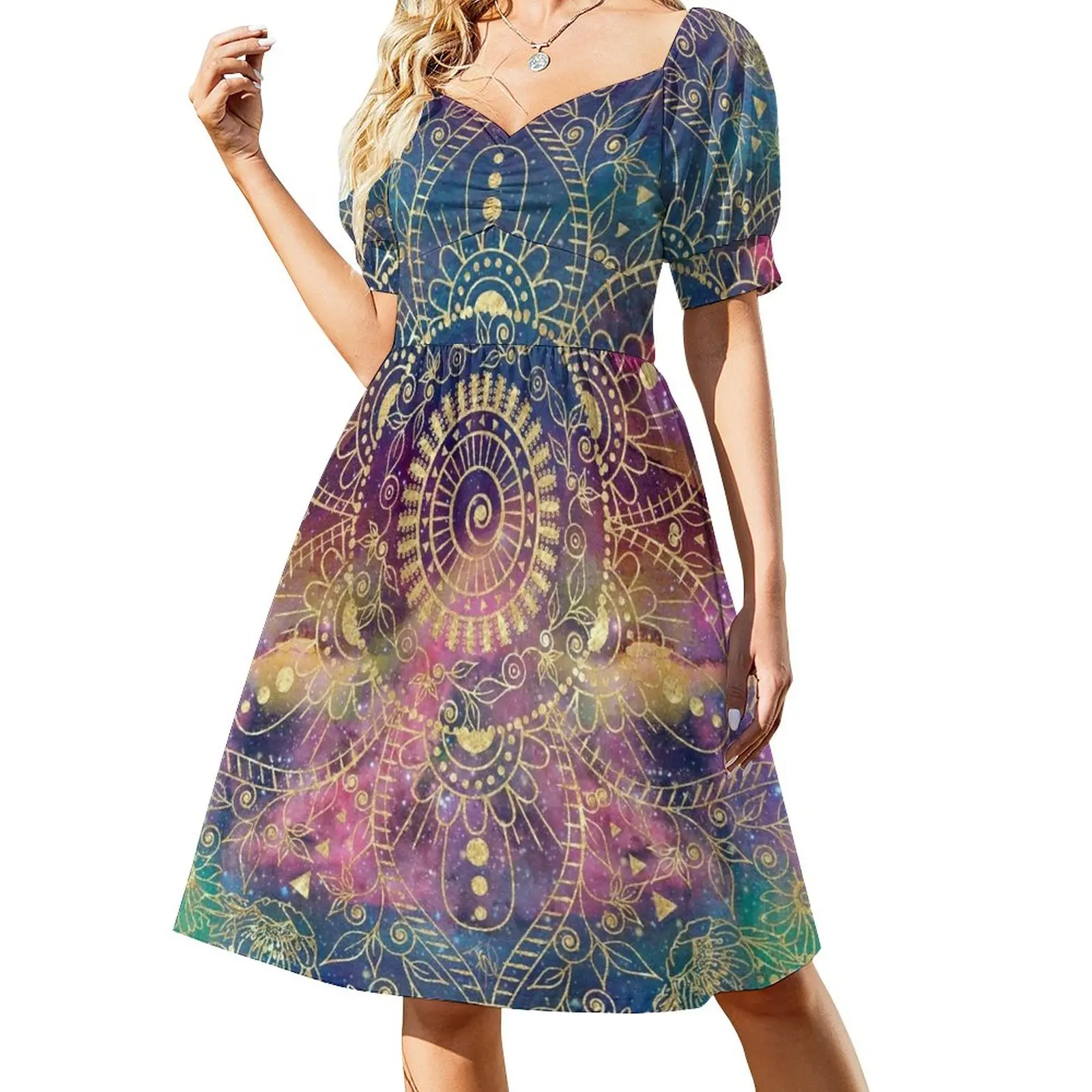 

Gold watercolor and nebula mandala Dress bandage dress dresses summer woman 2023 summer dress woman 2023